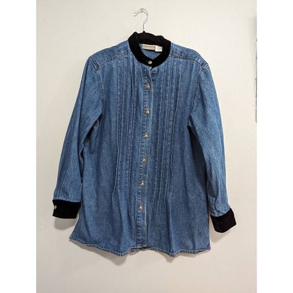 Coldwater Creek denim shacket with velvet cuffs size Large - Picture 1 of 6